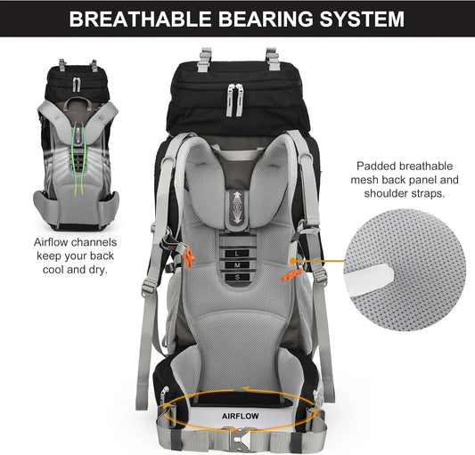 70L Internal Frame Backpack Camping Backpacking Hiking Backpack for Men Women with Rain Cover - Tanks Treasures