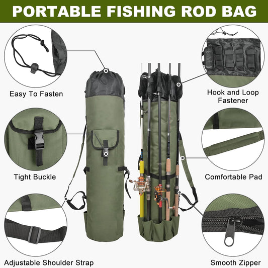 Fishing Rod Bag Pole Holder, Portable Fishing Rod Case Carrier Canvas Pole Storage Bag Travel Carry Case Waterproof Fishing Tackle Gear Organizer - Tanks Treasures