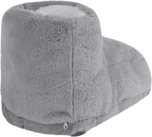 USB Electric Heated Foot Shoes Thick Plush Foot Heater Winter Heating Pad Cushion Heat Therapy Feet Warmer Boots Slipper Shoes, Gray, One Size - Tanks Treasures