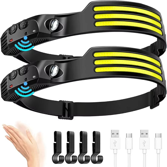COB LED Headlamp Induction Head Lamp Built-In Battery USB Rechargeable Head Flashlight Outdoor Camping Fishing Sensor Headlight - Tanks Treasures