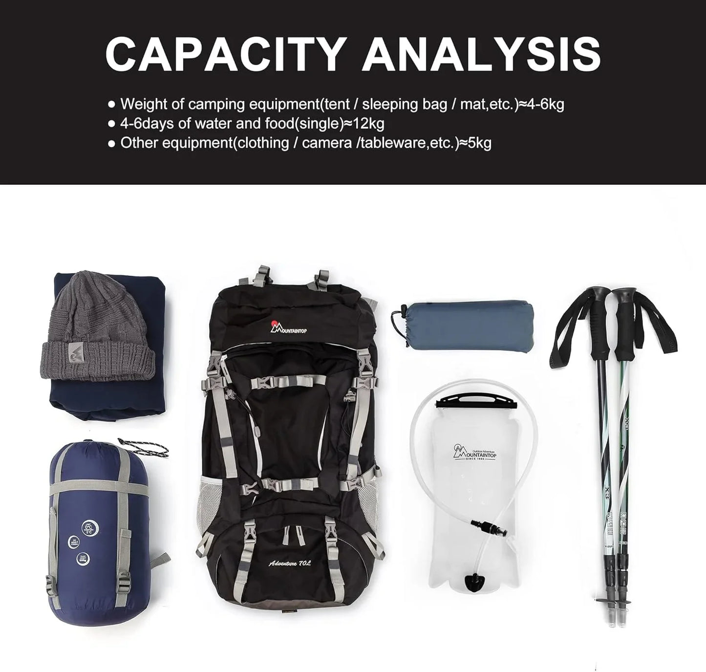 70L Internal Frame Backpack Camping Backpacking Hiking Backpack for Men Women with Rain Cover - Tanks Treasures