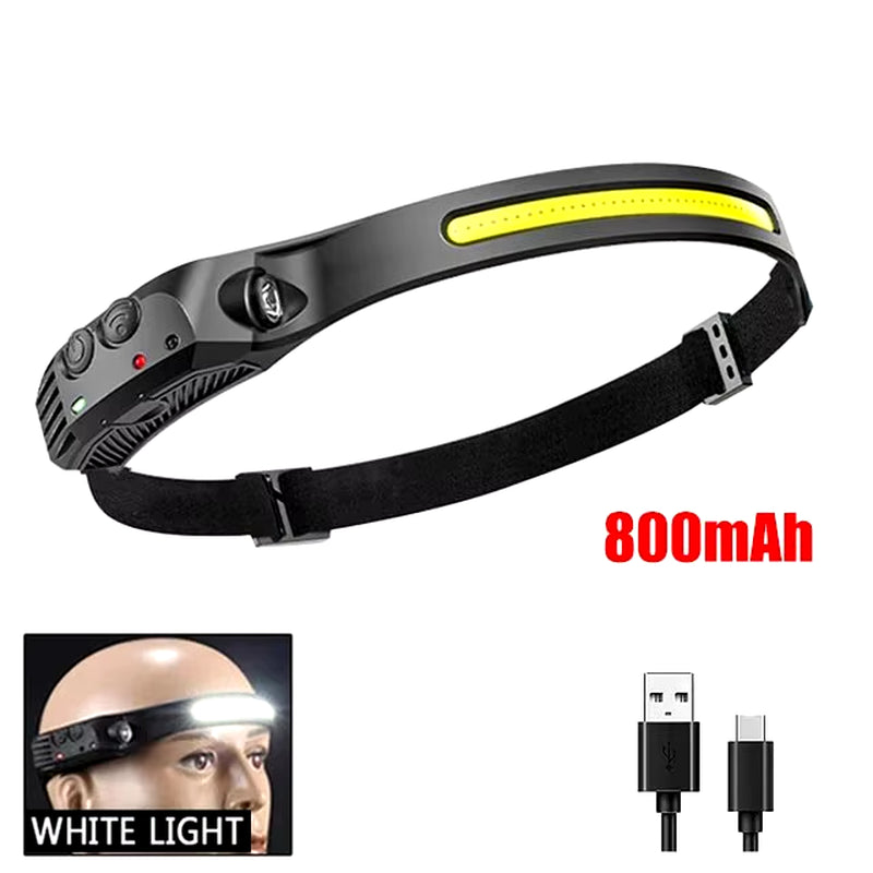 COB LED Headlamp Induction Head Lamp Built-In Battery USB Rechargeable Head Flashlight Outdoor Camping Fishing Sensor Headlight - Tanks Treasures