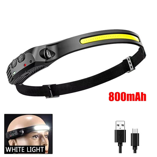 COB LED Headlamp Induction Head Lamp Built-In Battery USB Rechargeable Head Flashlight Outdoor Camping Fishing Sensor Headlight - Tanks Treasures