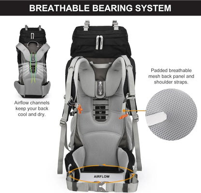 70L Internal Frame Backpack Camping Backpacking Hiking Backpack for Men Women with Rain Cover - Tanks Treasures
