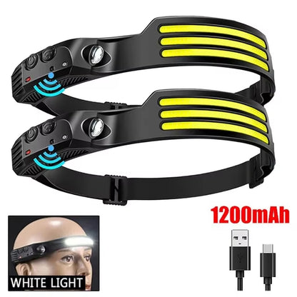 COB LED Headlamp Induction Head Lamp Built-In Battery USB Rechargeable Head Flashlight Outdoor Camping Fishing Sensor Headlight - Tanks Treasures