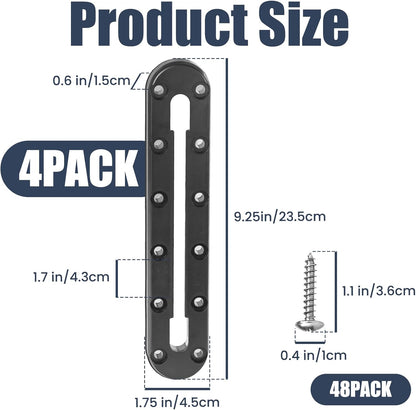 9 in Kayak Track Mount, Kayak Rail Track,Kayak Low Profile Gear Track for Fishing Rod Holder, Cup Holder, Paddle Holders, Anchor Cleats,Kayak Track Accessories,12 Holes, 4 Pieces - Tanks Treasures