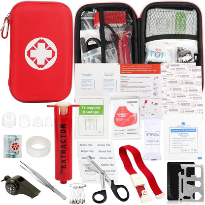 Snake Bite Kit, Bee Sting Kit, Emergency First Aid Supplies, Venom Extractor Suction Pump, Bite and Sting First Aid for Hiking, Backpacking and Camping. Includes Bonus CPR Face Shield (Blue) - Tanks Treasures