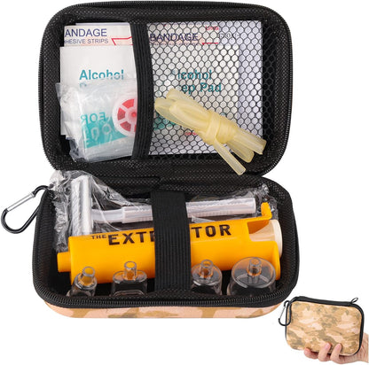 Snake Bite Kit, Bee Sting Kit, Emergency First Aid Supplies, Venom Extractor Suction Pump, Bite and Sting First Aid for Hiking, Backpacking and Camping. Includes Bonus CPR Face Shield (Blue) - Tanks Treasures