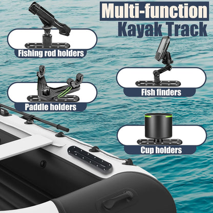 9 in Kayak Track Mount, Kayak Rail Track,Kayak Low Profile Gear Track for Fishing Rod Holder, Cup Holder, Paddle Holders, Anchor Cleats,Kayak Track Accessories,12 Holes, 4 Pieces - Tanks Treasures
