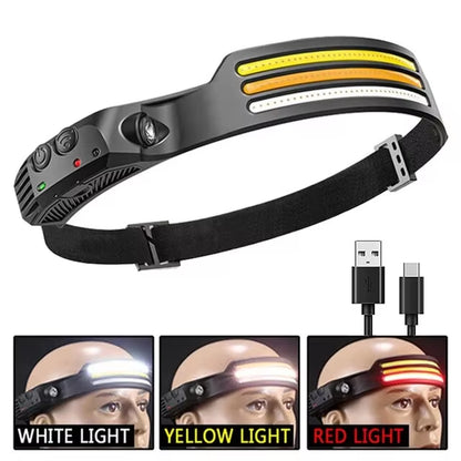 COB LED Headlamp Induction Head Lamp Built-In Battery USB Rechargeable Head Flashlight Outdoor Camping Fishing Sensor Headlight - Tanks Treasures