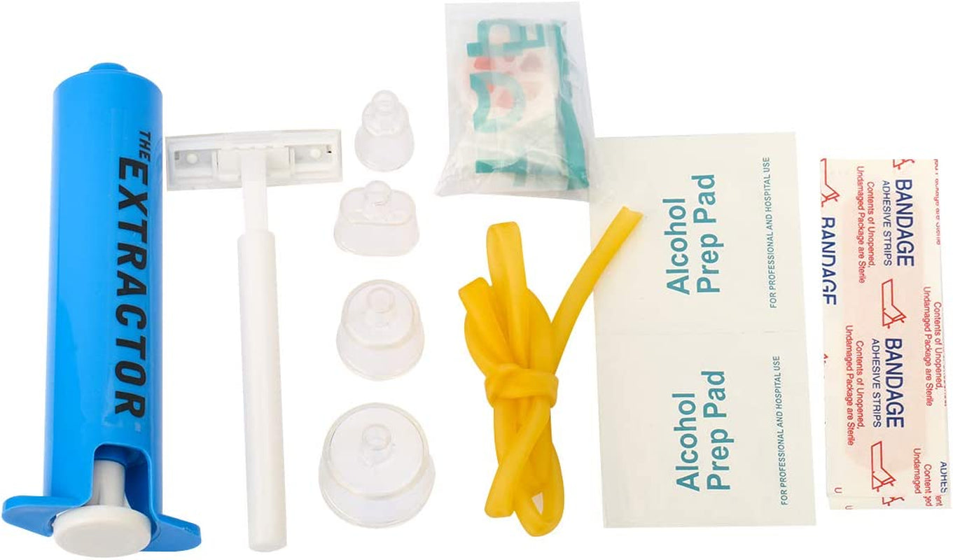 Snake Bite Kit, Bee Sting Kit, Emergency First Aid Supplies, Venom Extractor Suction Pump, Bite and Sting First Aid for Hiking, Backpacking and Camping. Includes Bonus CPR Face Shield (Blue) - Tanks Treasures