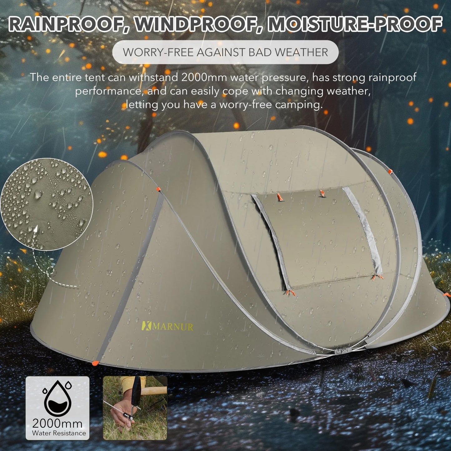 Instant Tent 4-Person Camp Tent, Auto Setup Pop up Tent, Waterproof, Huge Door & Windows, Green - Tanks Treasures