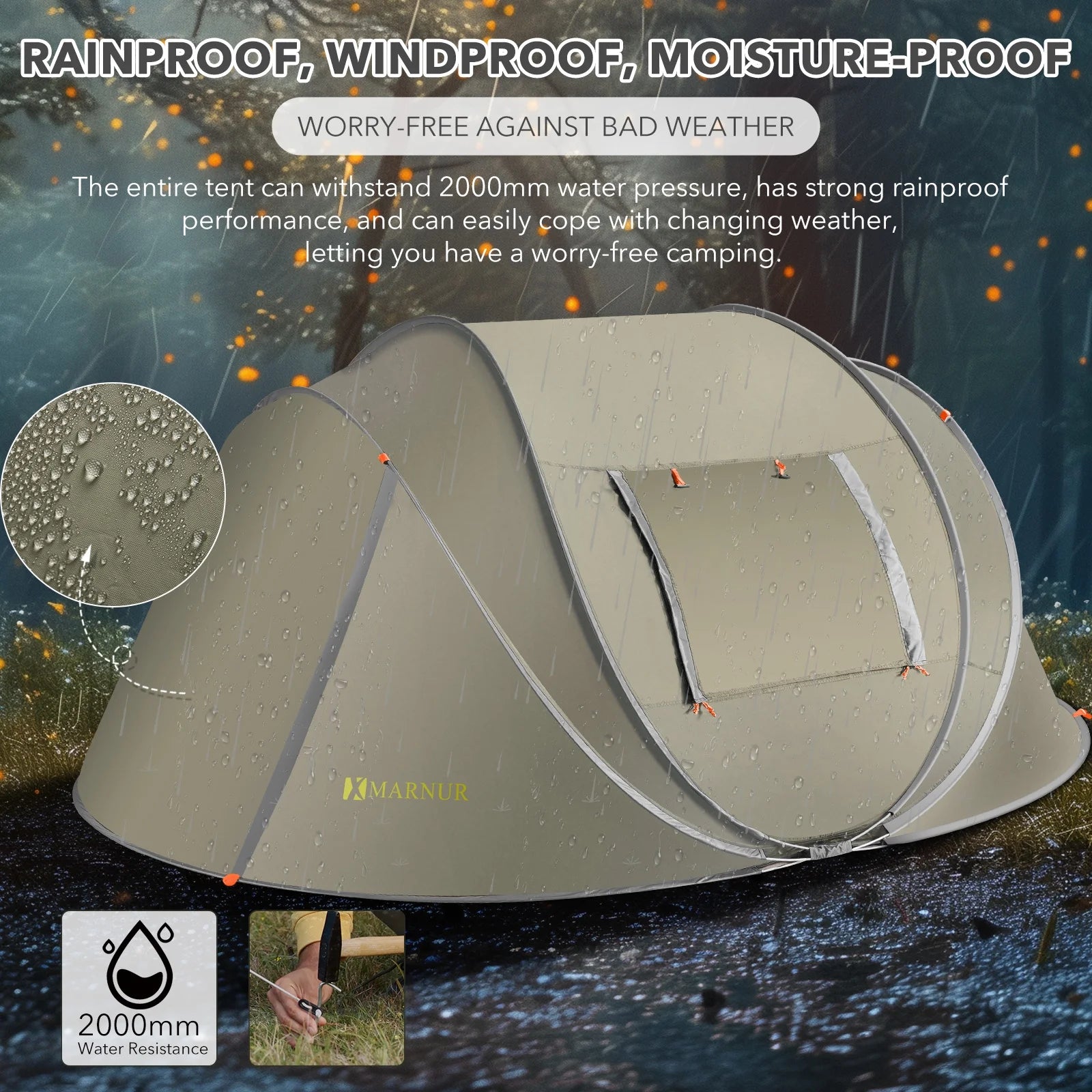 Instant Tent 4-Person Camp Tent, Auto Setup Pop up Tent, Waterproof, Huge Door & Windows, Green - Tanks Treasures