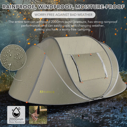 Instant Tent 4-Person Camp Tent, Auto Setup Pop up Tent, Waterproof, Huge Door & Windows, Green - Tanks Treasures