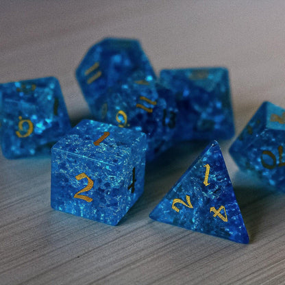 Blue Lightning Glass Cracked Glass DND Dice Set