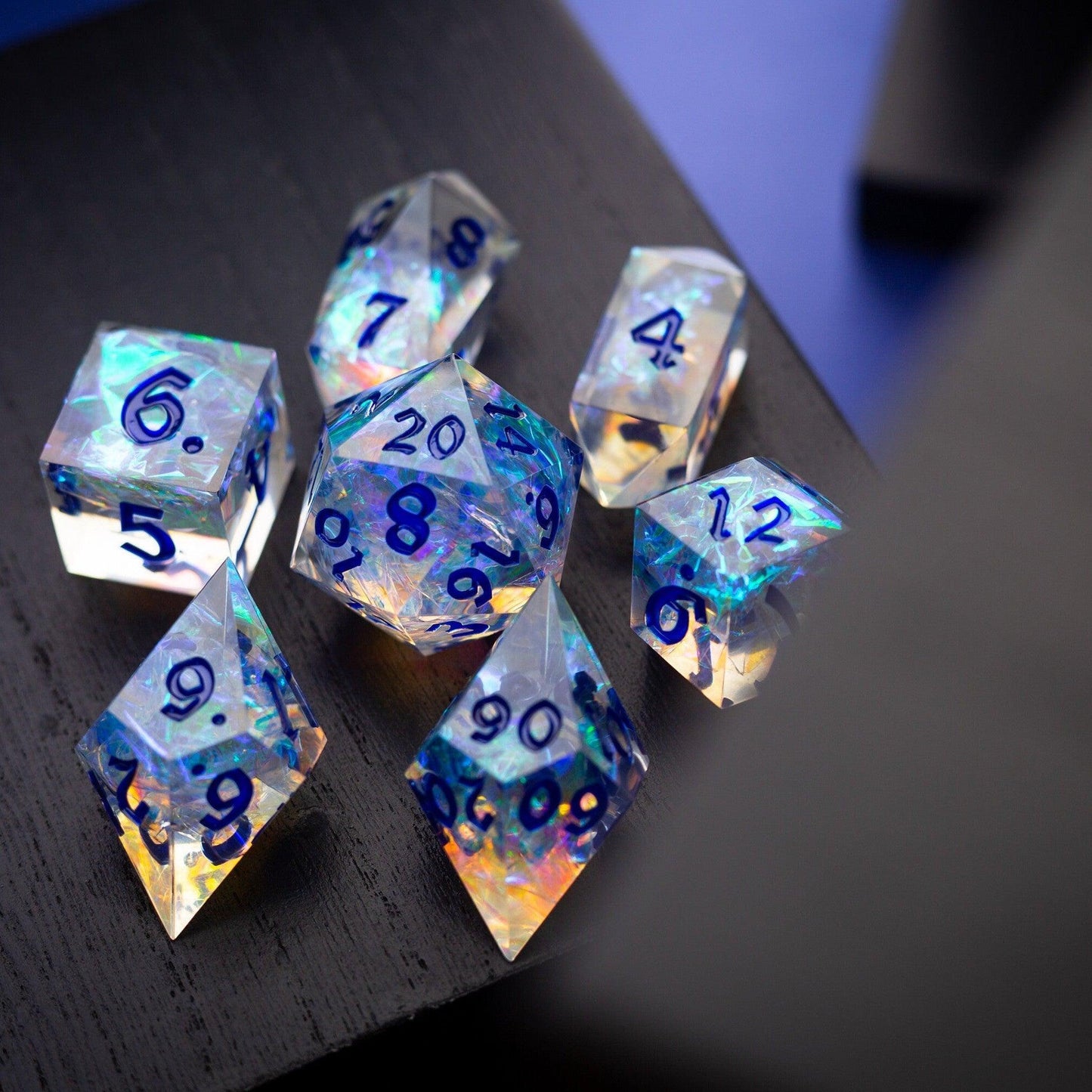 Purple Energy Handmade Resin DND Runic Dice Set