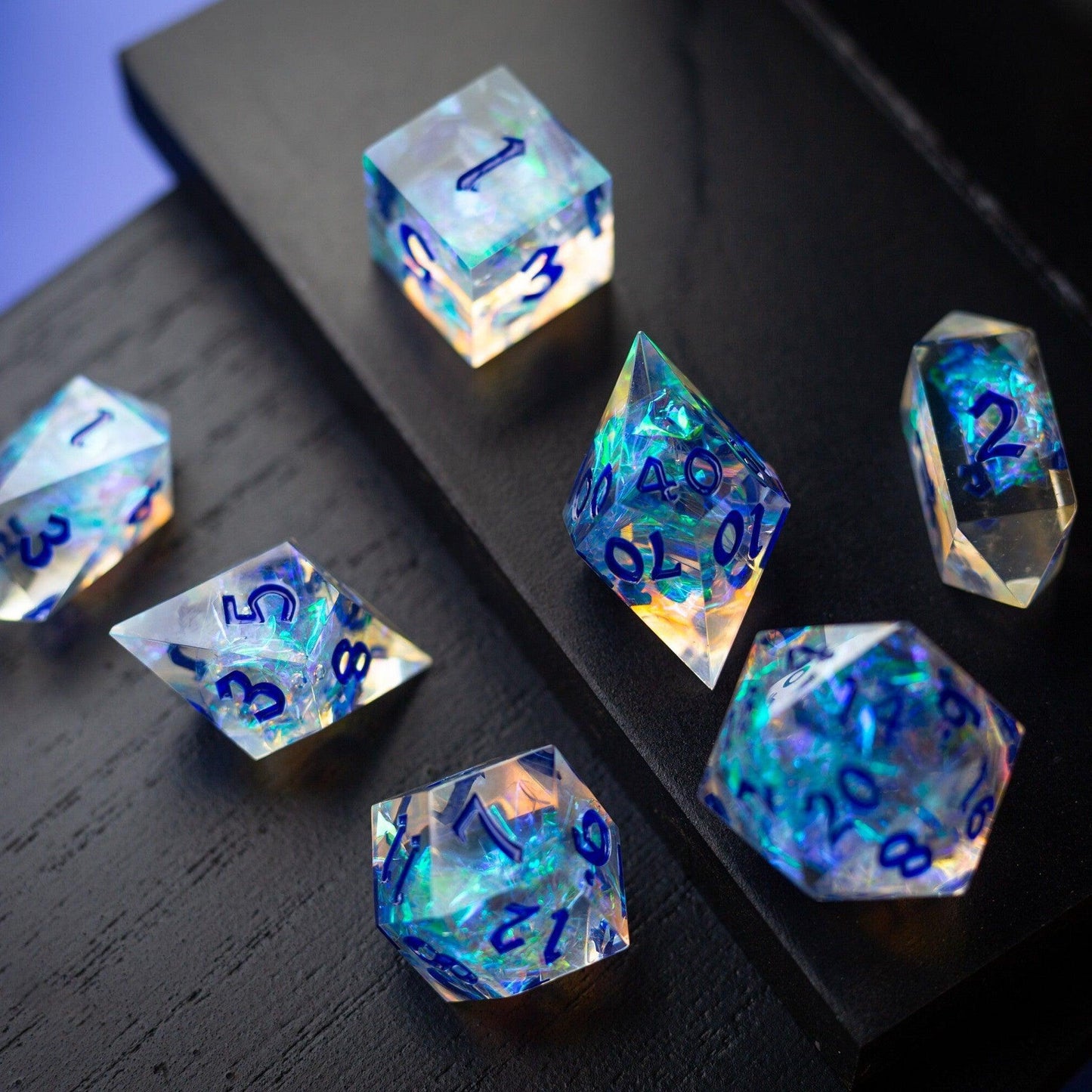 Purple Energy Handmade Resin DND Runic Dice Set