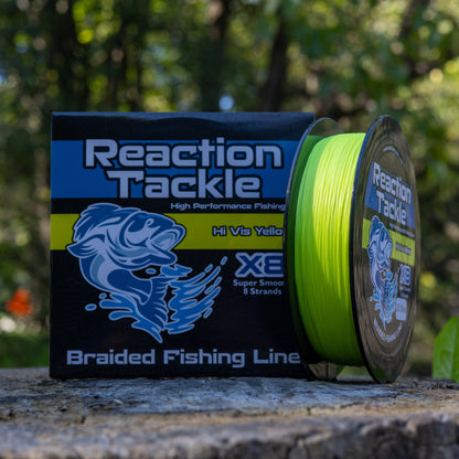Reaction Tackle X8 Braided Fishing Line - Hi Vis Yellow 8 Strand - Tanks Treasures