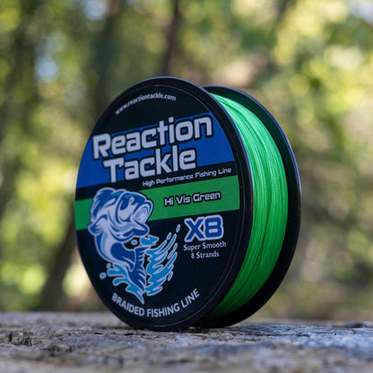 Reaction Tackle X8 Braided Fishing Line - Hi Vis Green 8 Strand - Tanks Treasures