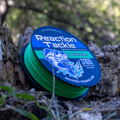 Reaction Tackle X8 Braided Fishing Line - Hi Vis Green 8 Strand - Tanks Treasures