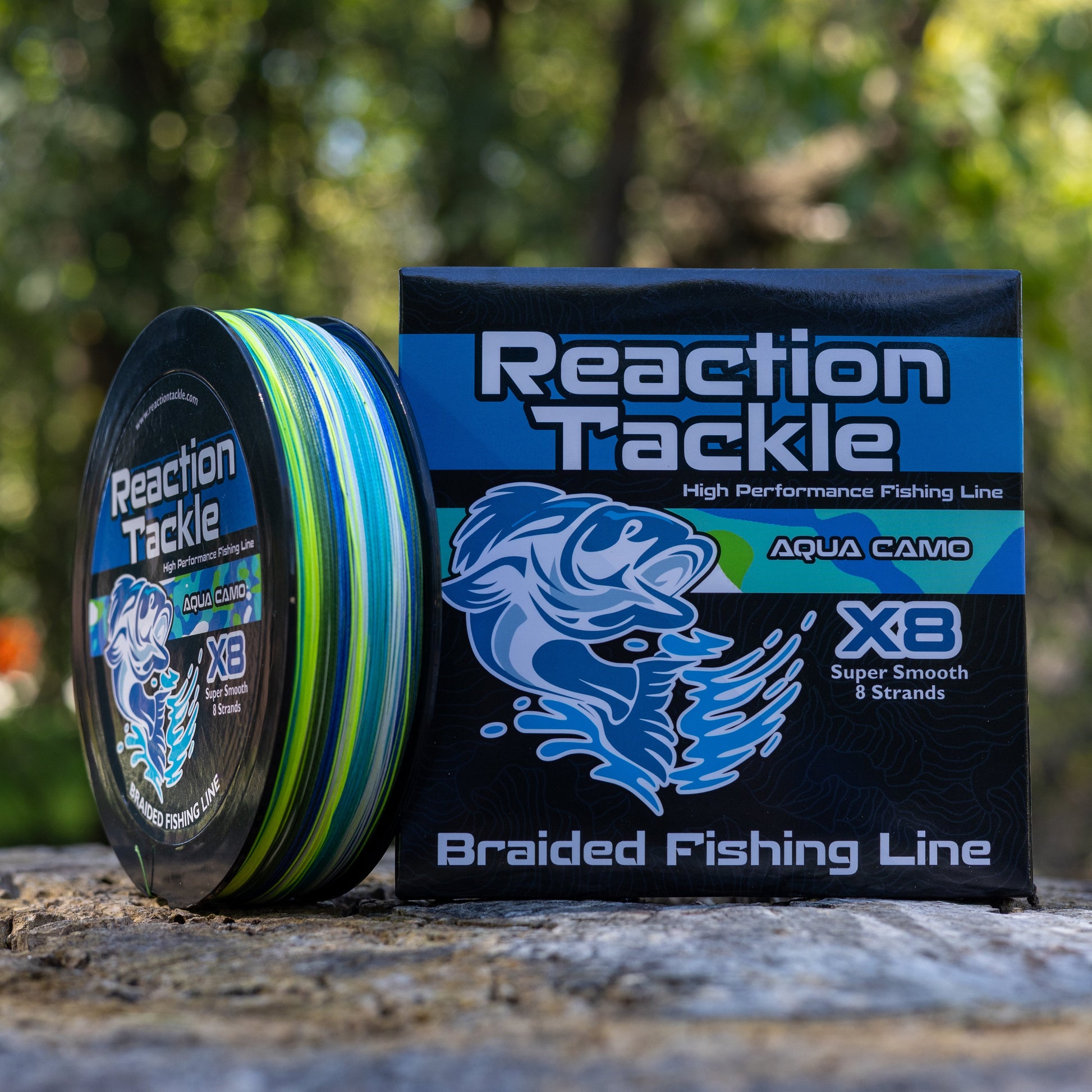 Reaction Tackle X8 Braided Fishing Line- Aqua Camo 8 Strand - Tanks Treasures