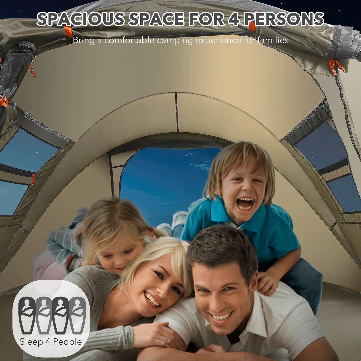 Instant Tent 4-Person Camp Tent, Auto Setup Pop up Tent, Waterproof, Huge Door & Windows, Green - Tanks Treasures