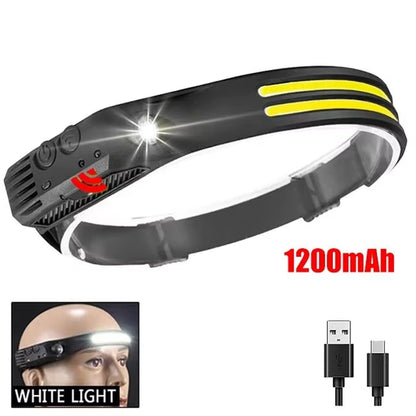 COB LED Headlamp Induction Head Lamp Built-In Battery USB Rechargeable Head Flashlight Outdoor Camping Fishing Sensor Headlight - Tanks Treasures