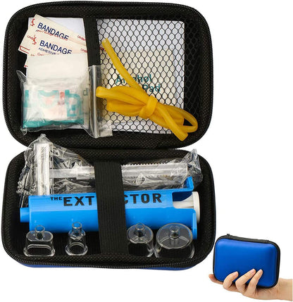 Snake Bite Kit, Bee Sting Kit, Emergency First Aid Supplies, Venom Extractor Suction Pump, Bite and Sting First Aid for Hiking, Backpacking and Camping. Includes Bonus CPR Face Shield (Blue) - Tanks Treasures