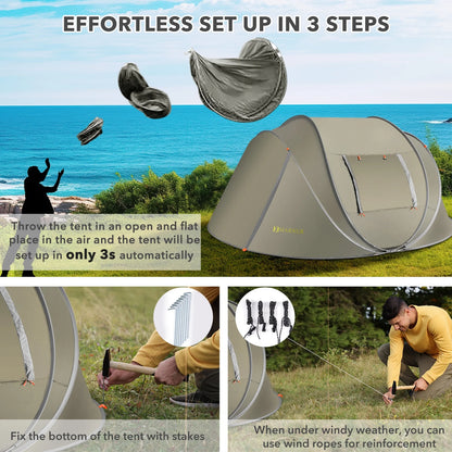 Instant Tent 4-Person Camp Tent, Auto Setup Pop up Tent, Waterproof, Huge Door & Windows, Green - Tanks Treasures