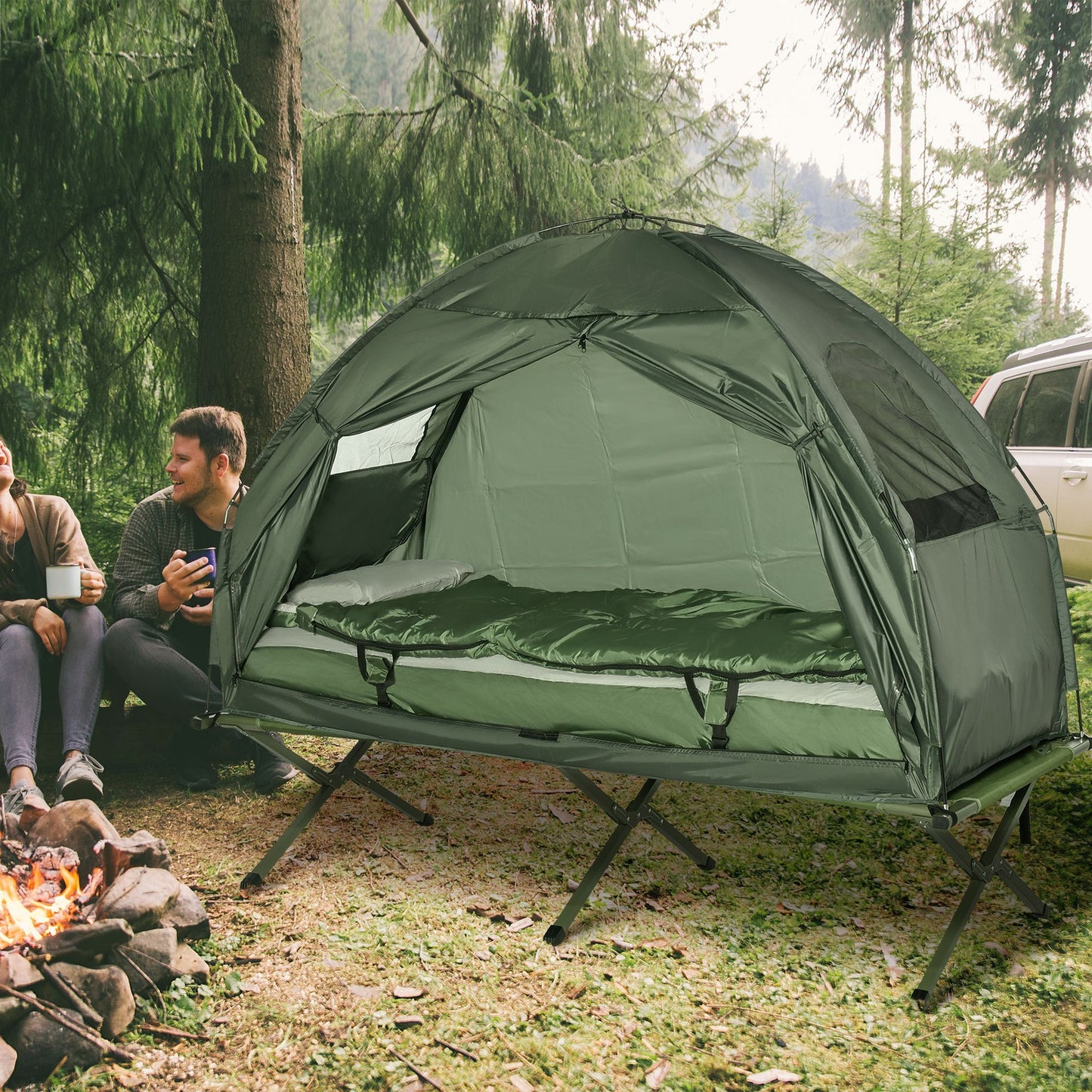 Backcountry Bunk-Elevated One Person Tent with Air Mattress & Sleeping Bag - Tanks Treasures