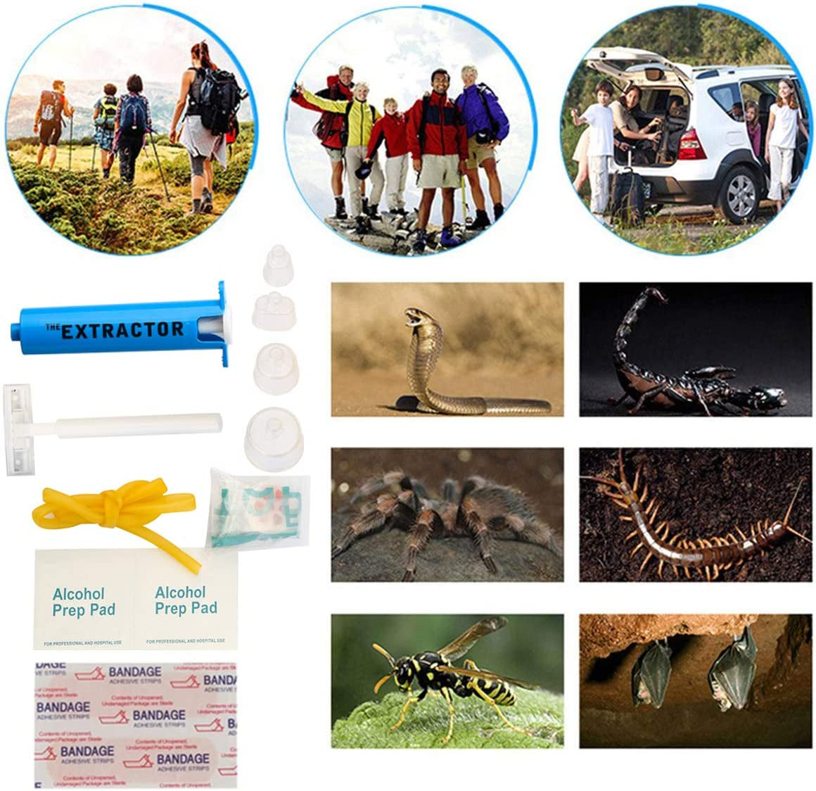 Snake Bite Kit, Bee Sting Kit, Emergency First Aid Supplies, Venom Extractor Suction Pump, Bite and Sting First Aid for Hiking, Backpacking and Camping. Includes Bonus CPR Face Shield (Blue) - Tanks Treasures