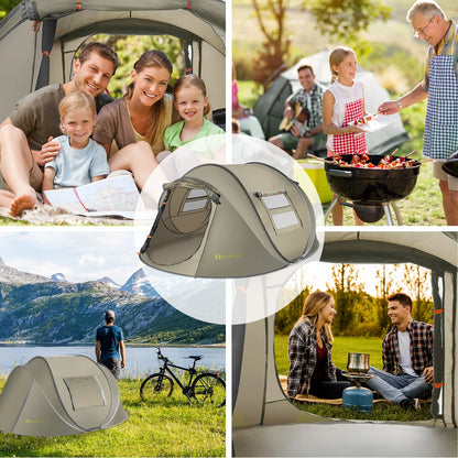 Instant Tent 4-Person Camp Tent, Auto Setup Pop up Tent, Waterproof, Huge Door & Windows, Green - Tanks Treasures