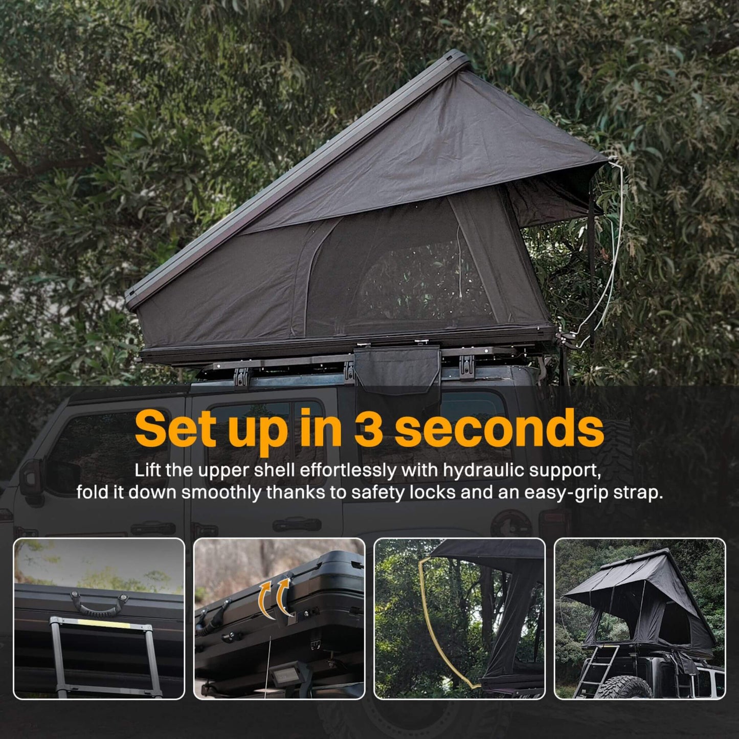 Heavy Duty 2-3 Person Hardshell Rooftop Tent With Ladder (SAK93120) - Tanks Treasures