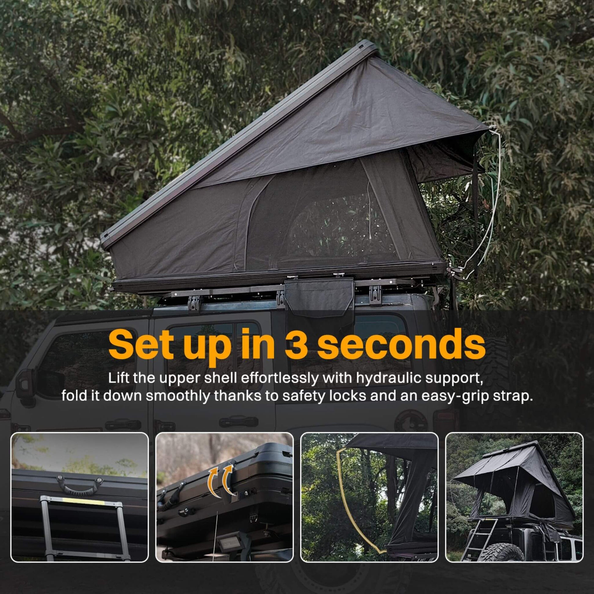 Heavy Duty 2-3 Person Hardshell Rooftop Tent With Ladder (SAK93120) - Tanks Treasures