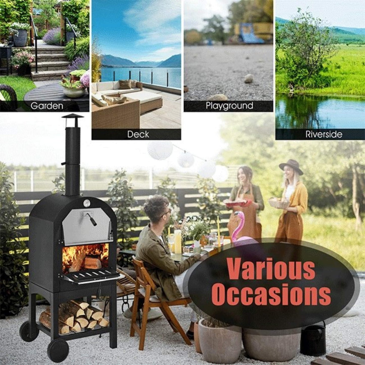 Portable Outdoor Wood Fired Pizza Oven W/ Pizza Stone & Waterproof Cover - Tanks Treasures