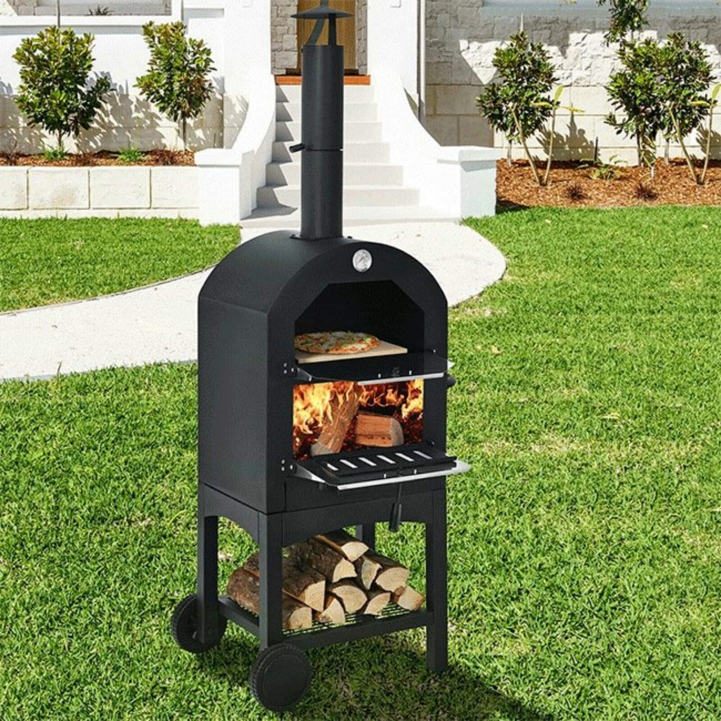 Portable Outdoor Wood Fired Pizza Oven W/ Pizza Stone & Waterproof Cover - Tanks Treasures