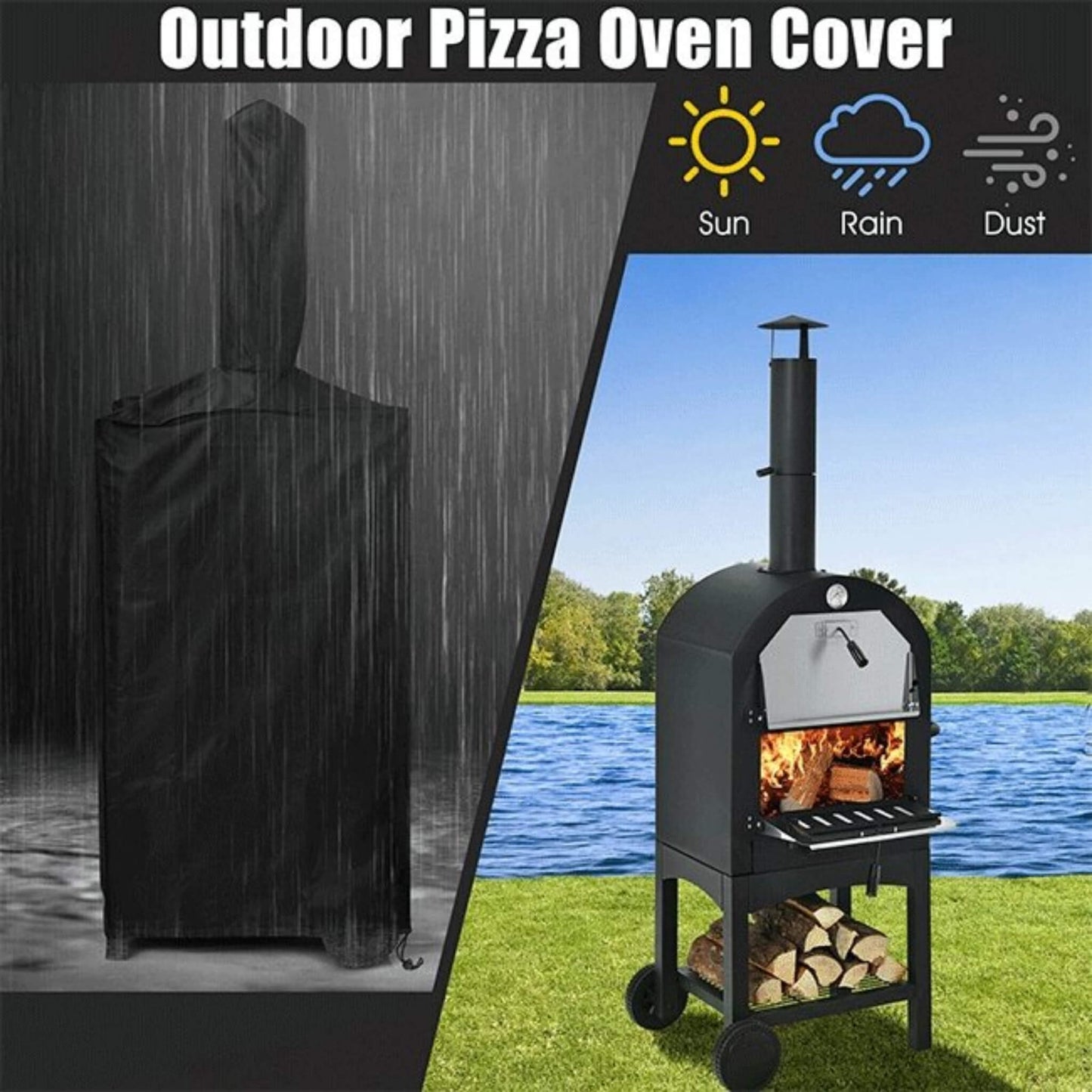 Portable Outdoor Wood Fired Pizza Oven W/ Pizza Stone & Waterproof Cover - Tanks Treasures