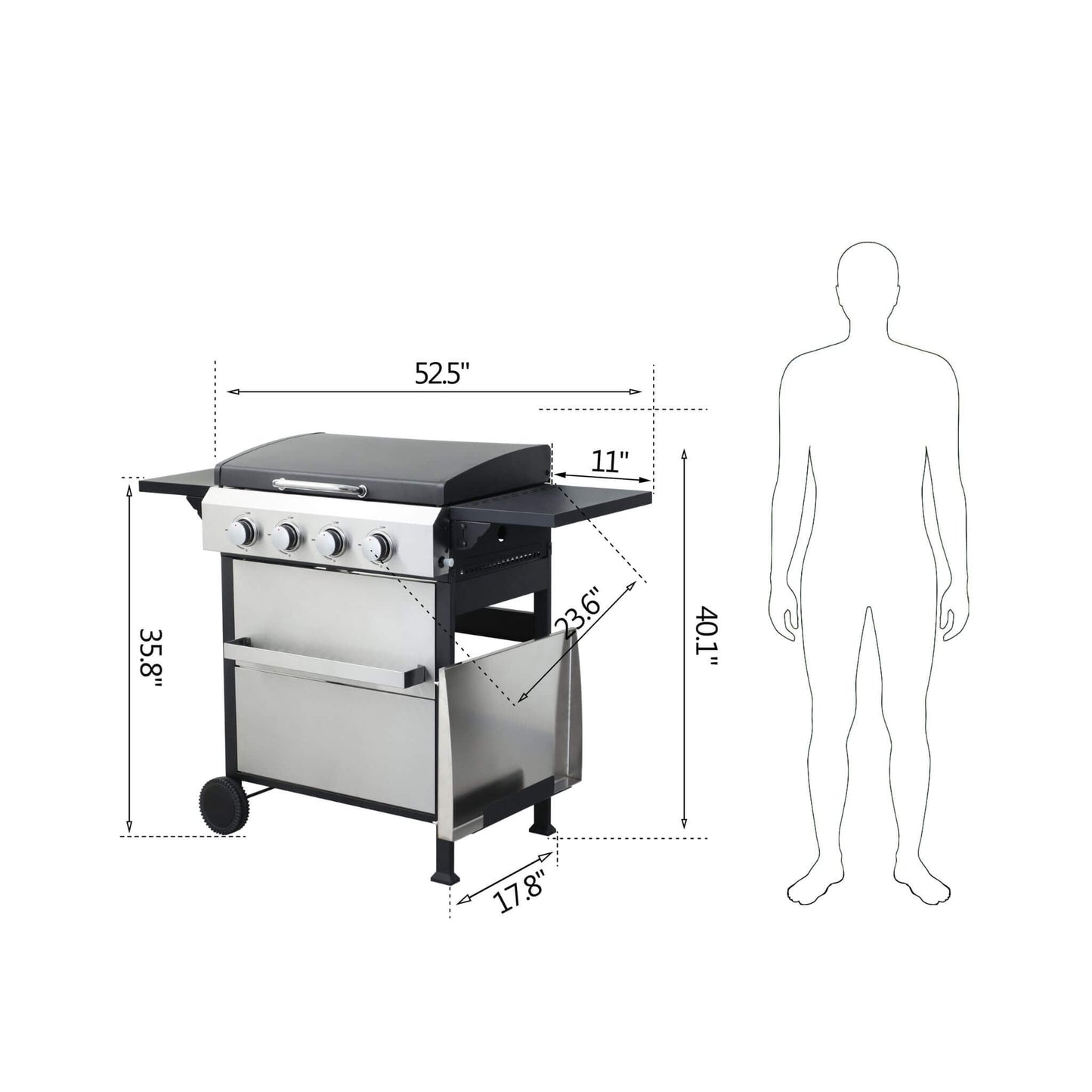 Premium Outdoor 4-Burner Propane BBQ Grill With Foldable Side Tables, Hanging Basket, And Cooking Grids (SAK53213) - Tanks Treasures