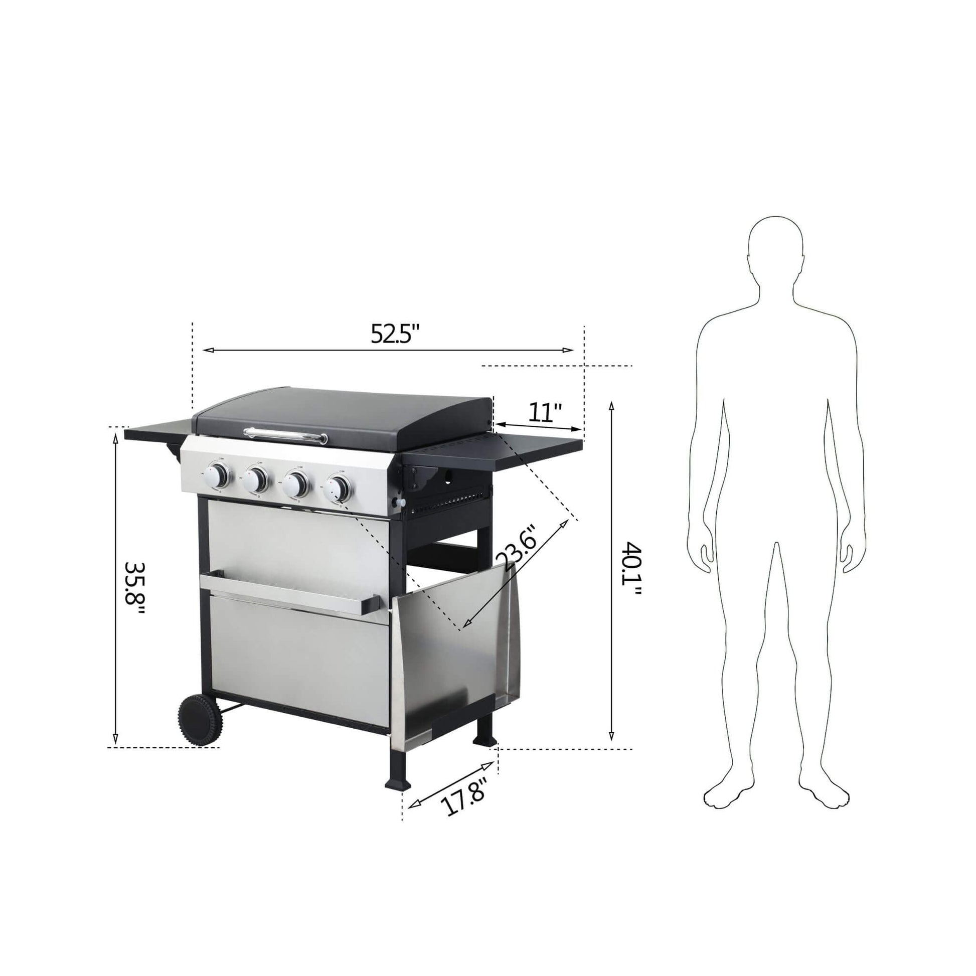 Premium Outdoor 4-Burner Propane BBQ Grill With Foldable Side Tables, Hanging Basket, And Cooking Grids (SAK53213) - Tanks Treasures