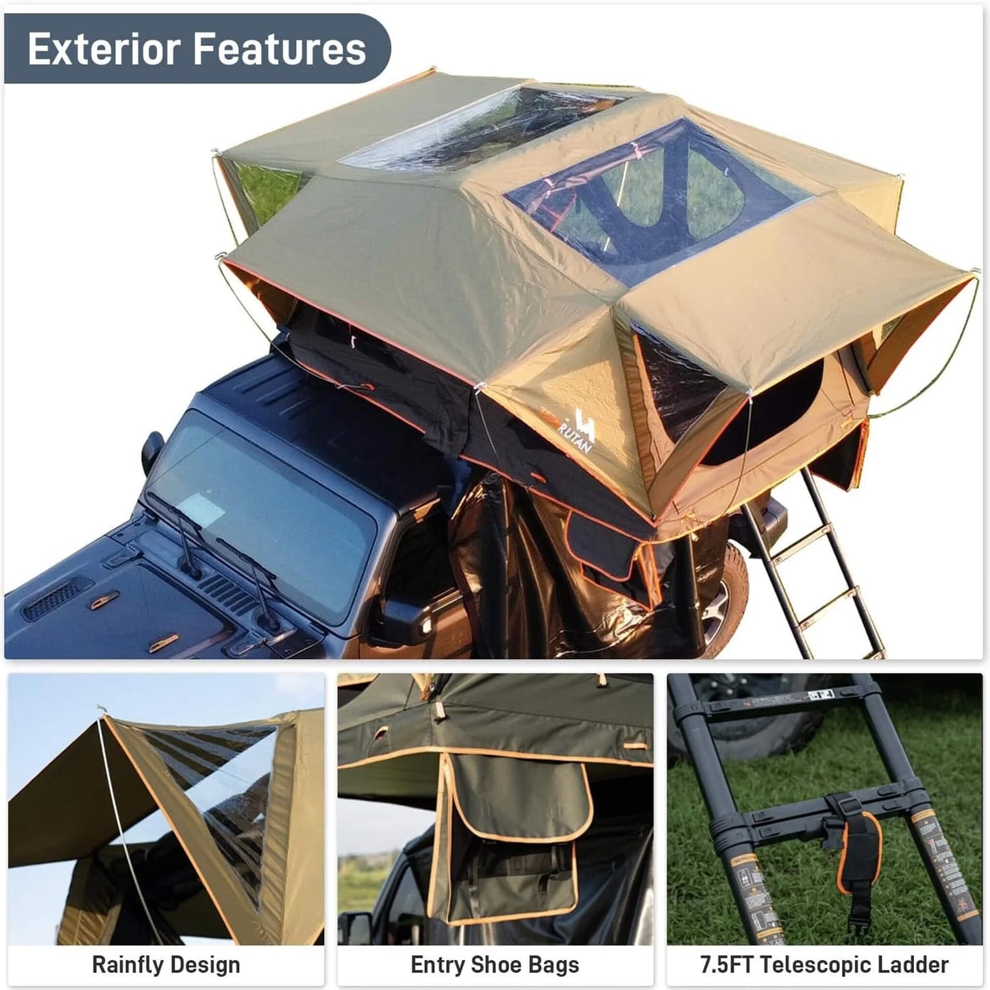 Naturnest Andromeda Green Soft Shell Rooftop Tent With Large Panoramic Skylight & YKK Doors (SAK50612) - Tanks Treasures