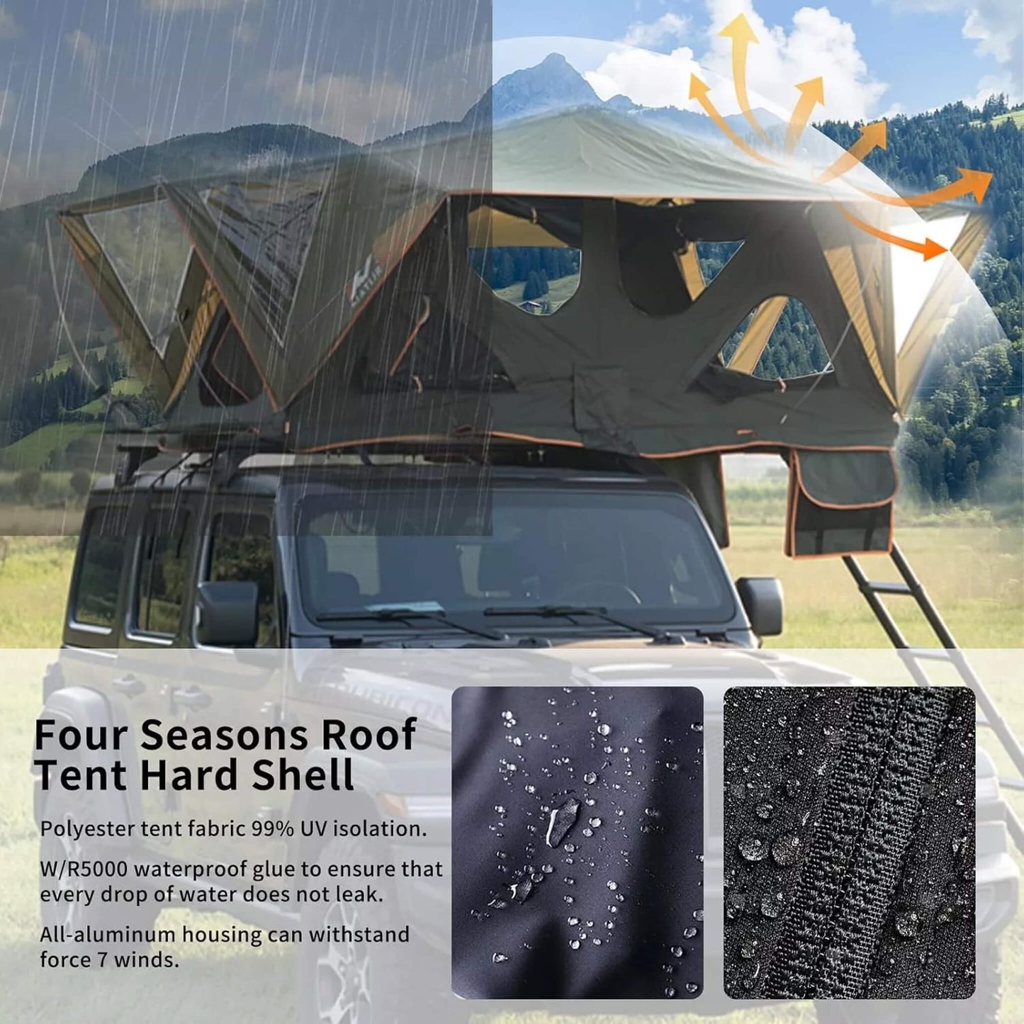 Naturnest Andromeda Green Soft Shell Rooftop Tent With Large Panoramic Skylight & YKK Doors (SAK50612) - Tanks Treasures