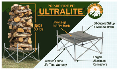 Fireside Outdoor Pop-Up Fire Pit 24" Ultra Lite - Tanks Treasures